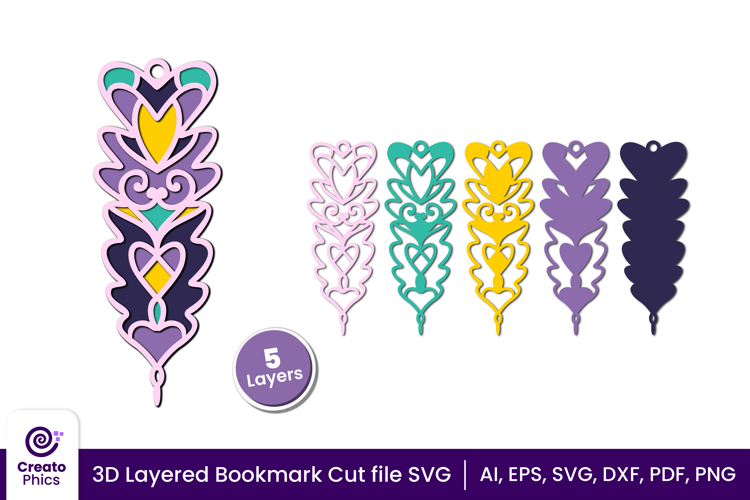 3d layered decorative bookmark SVG | cute bookmark cut file