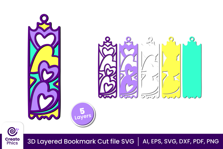 3d layered decorative bookmark SVG | cute bookmark cut file