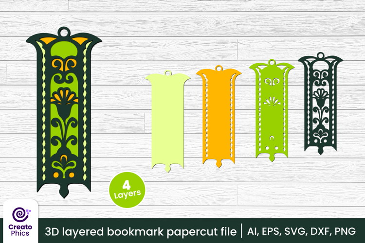 3d layered decorative bookmark papercut | floral cut file