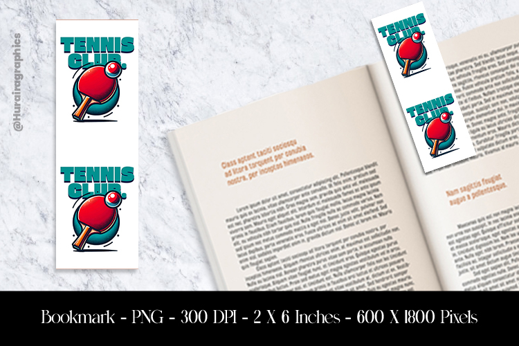 Tennis Club Bookmark Sublimation Design PNG