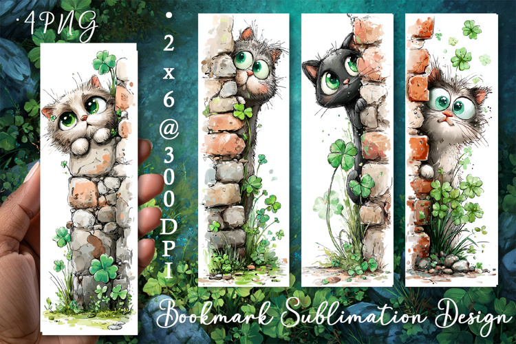 Cat. St Patricks Day Bookmark, animal Sublimation Design