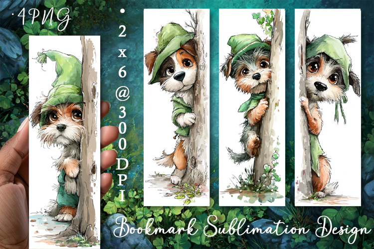 Dog. St Patricks Day Bookmark, animal Sublimation Design