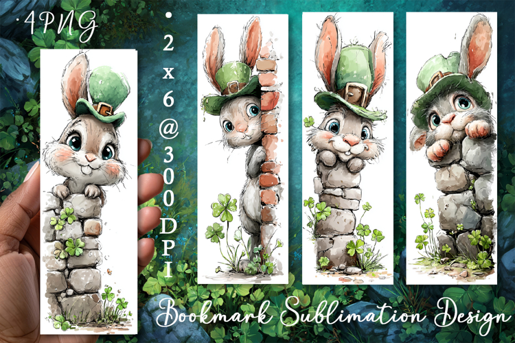 Bunny. St Patricks Day Bookmark, animal Sublimation Design