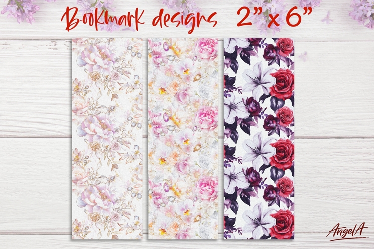 Floral patterns bookmark sublimation, pink peonies roses PNG