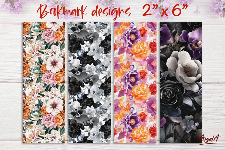 Floral patterns bookmark sublimation, dark roses pattern PNG