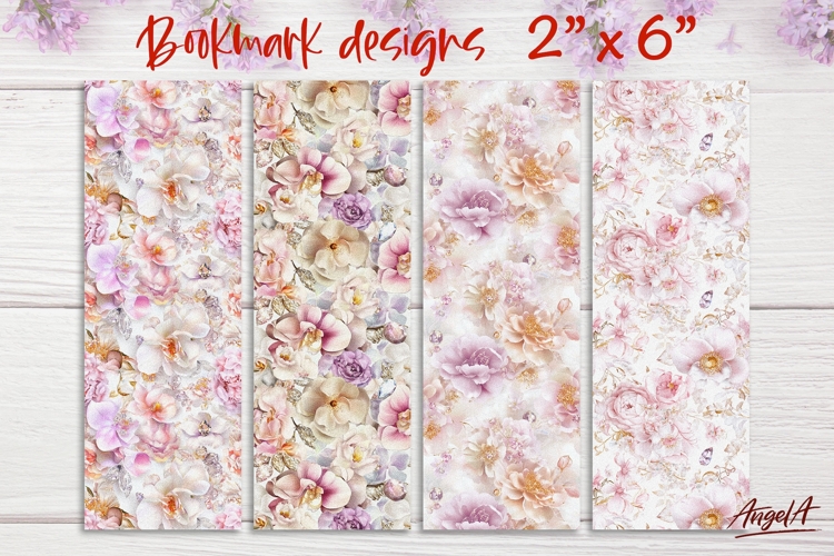Floral patterns bookmark sublimation, pink peonies roses PNG