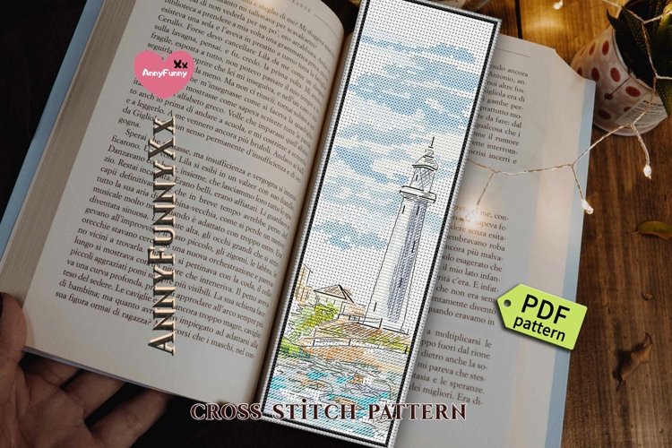 Lighthouse bookmark cross stitch pattern PDF teacher gift example image 1