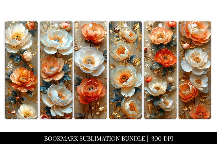 Golden Peony Bookmark Set, Printable Sublimation Design example image 1