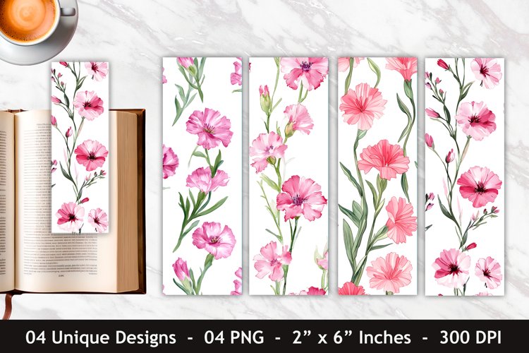 Watercolor Pink Dianthus Flower Bookmark | Bookmark Designs