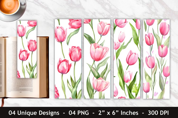 Watercolor Pink Tulip Flower Bookmark | Bookmark Designs