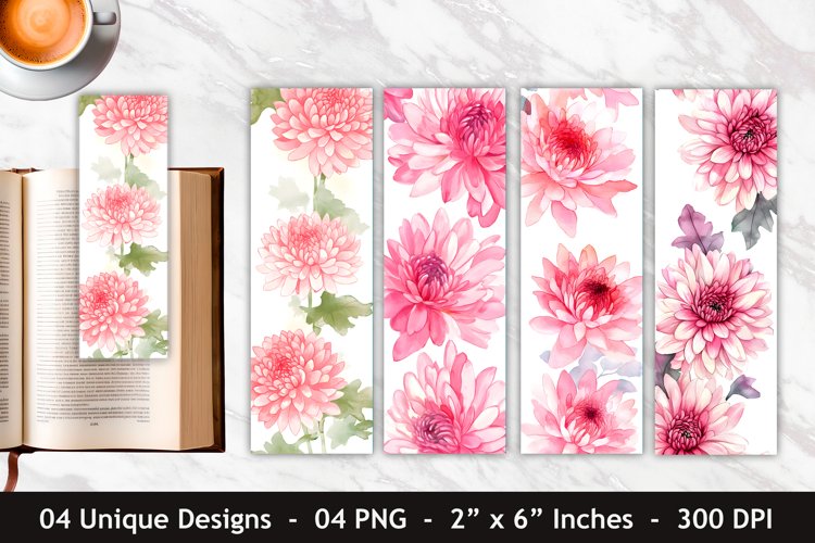Watercolor Pink Chrysanthemum Flower Bookmark | Bookmark PNG