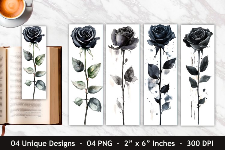 Watercolor Black Rose Bookmark | Bookmark Sublimation
