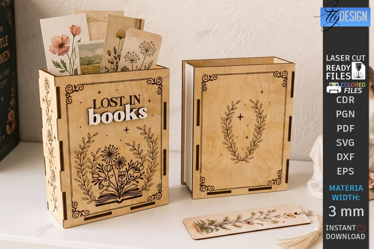 Wooden Bookmark Storage Box Laser Cut | Desk Organizer | CNC example image 1
