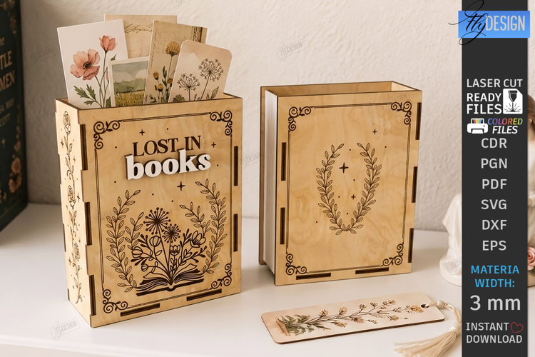 Wooden Bookmark Storage Box Laser Cut | Desk Organizer | CNC