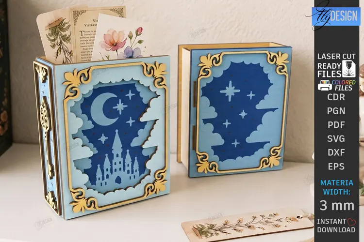 Wooden Bookmark Storage Box Laser Cut | Desk Organizer | CNC
