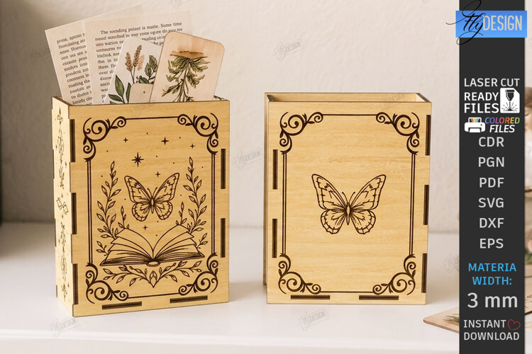 Wooden Bookmark Storage Box Laser Cut | Desk Organizer | CNC example image 1