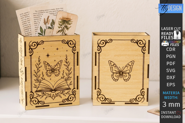 Wooden Bookmark Storage Box Laser Cut | Desk Organizer | CNC