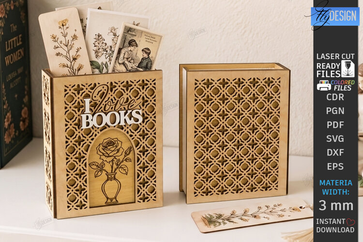 Wooden Bookmark Storage Box Laser Cut | Desk Organizer | CNC example image 1
