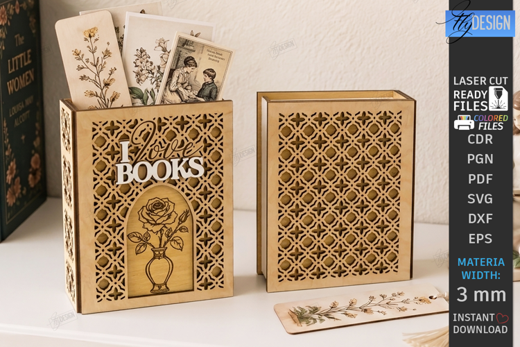 Wooden Bookmark Storage Box Laser Cut | Desk Organizer | CNC