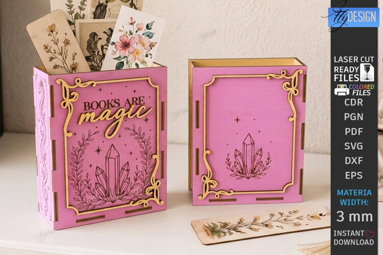 Wooden Bookmark Storage Box Laser Cut | Desk Organizer | CNC example image 1