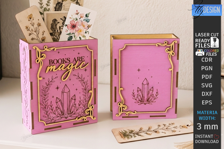 Wooden Bookmark Storage Box Laser Cut | Desk Organizer | CNC