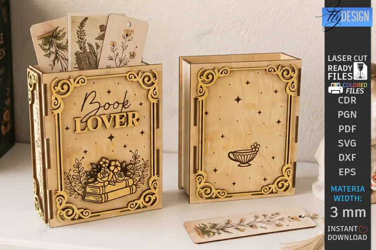 Wooden Bookmark Storage Box Laser Cut | Desk Organizer | CNC