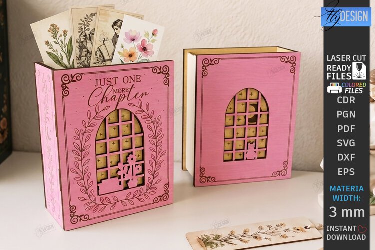 Wooden Bookmark Storage Box Laser Cut | Desk Organizer | CNC example image 1
