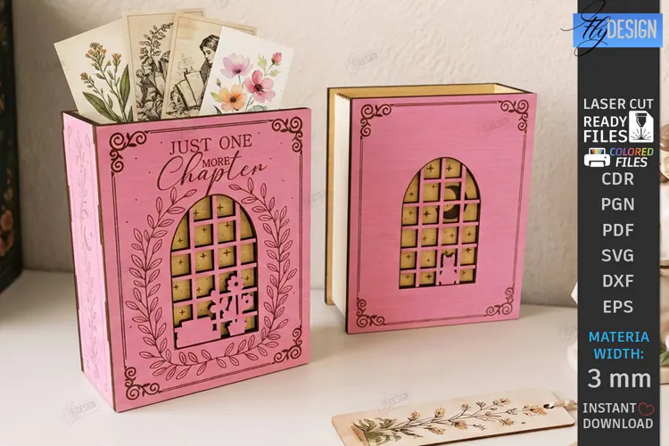 Wooden Bookmark Storage Box Laser Cut | Desk Organizer | CNC