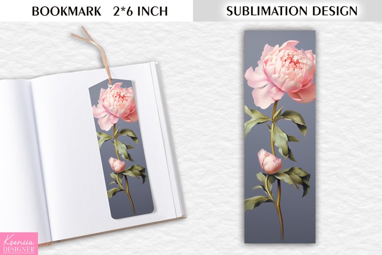 Peony Bookmark Sublimation Design|Vintage Floral Printable