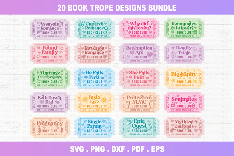 Book Tropes SVG Bundle, bookish png Files