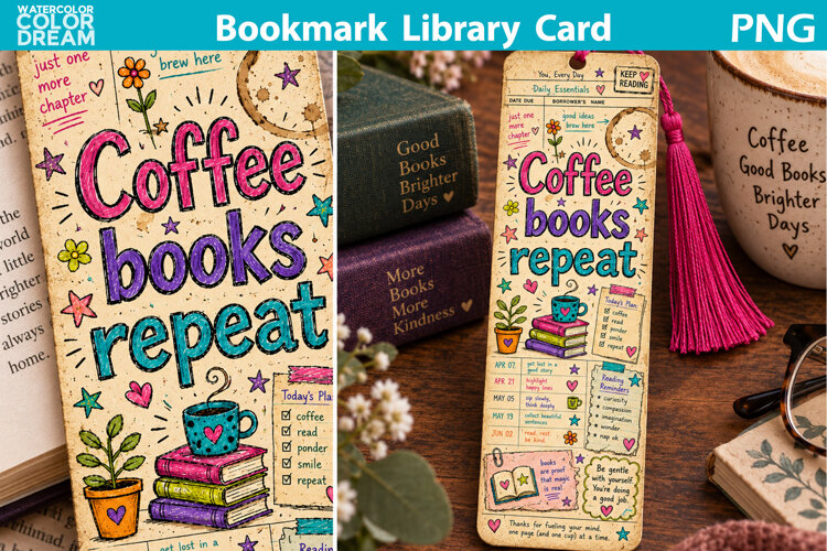 Coffee Books Library Card | Bookish Bookmark Printable example image 1