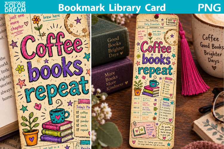 Coffee Books Library Card | Bookish Bookmark Printable
