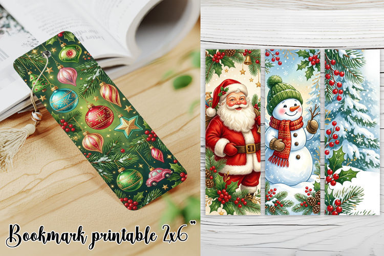 Vintage Christmas Bookmark PNG | Santa Snowman Designs