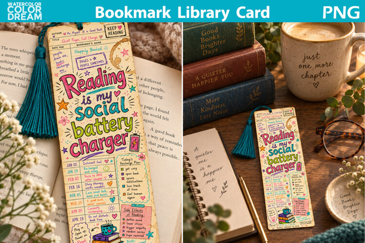 Library Card Bookmark | Book Reading Quote Printable example image 1