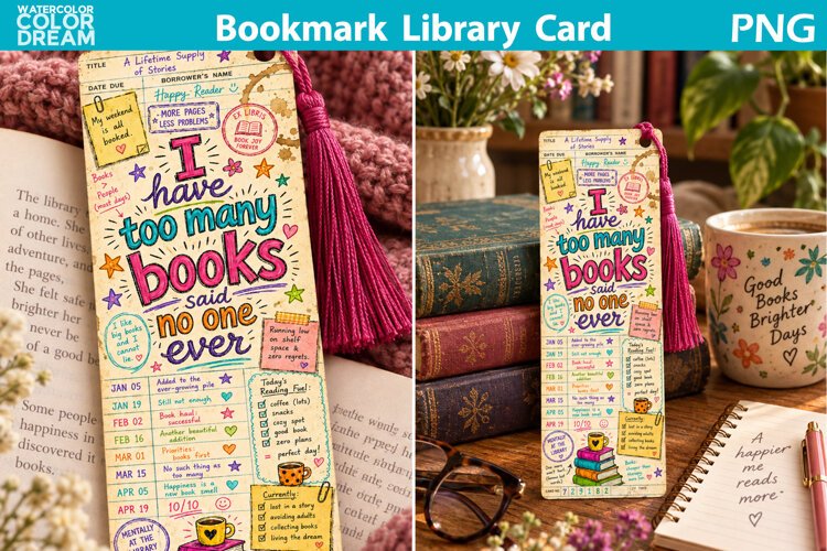 Vintage library card bookmark | Book Quote Sublimation example image 1