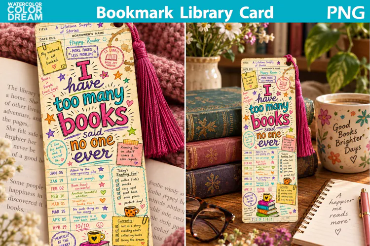 Vintage library card bookmark | Book Quote Sublimation