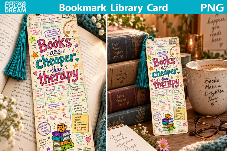 Vintage library card bookmark | Book Quote Sublimation