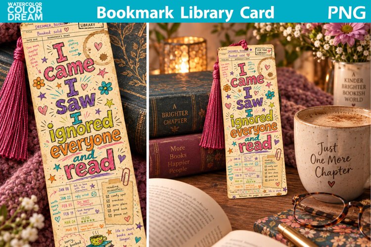 Vintage library card bookmark | Book Quote Sublimation example image 1