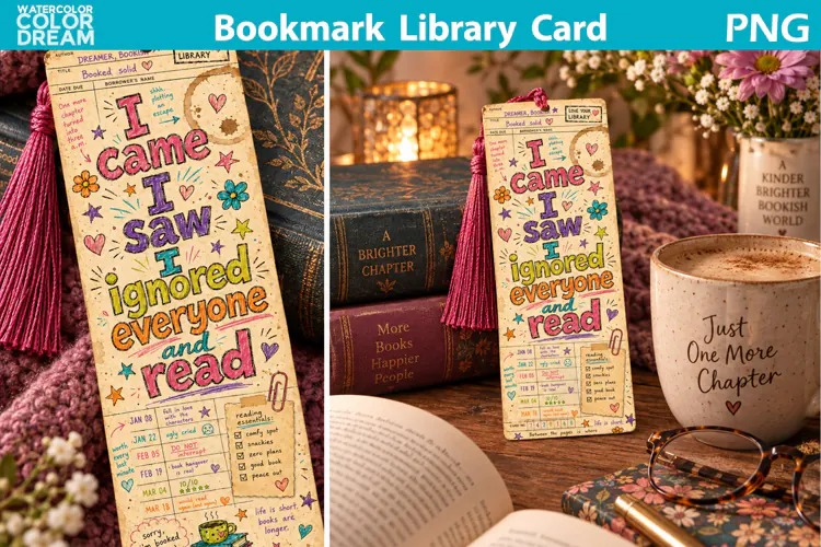 Vintage library card bookmark | Book Quote Sublimation