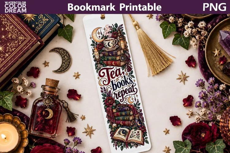 Tea Books Repeat Bookmark | Magical Bookish Printable