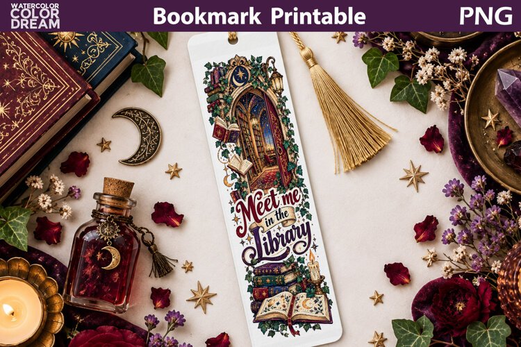 Meet Me in the Library Bookmark | Fantasy Bookish Printable example image 1