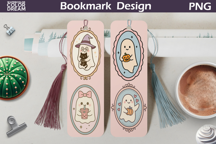 Ghost Pumpkin Bookmarks | Retro Halloween Frames Bookmark