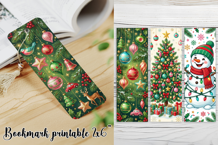 Vintage Christmas Bookmark PNG | Ornaments Tree Snowman PNG