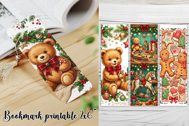 Vintage Christmas Bookmark PNG | Teddy Bear Gingerbread PNG