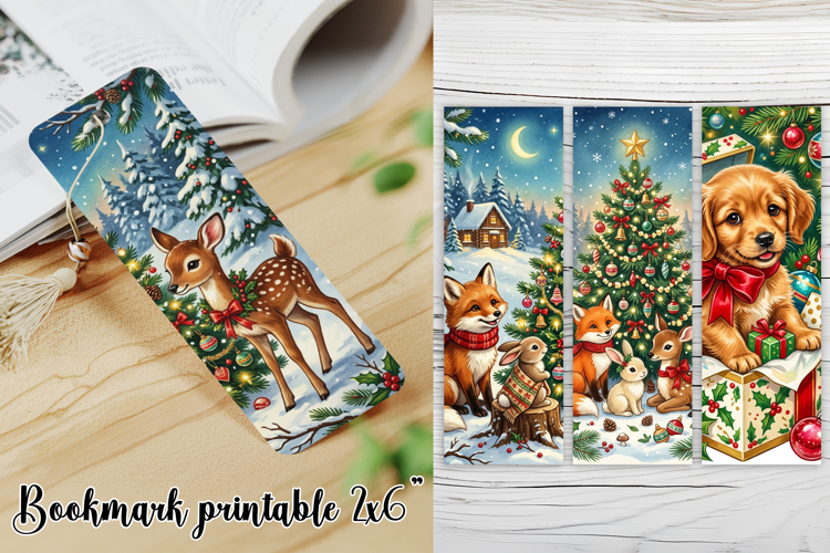 Vintage Christmas Bookmark PNG | Woodland Animals Designs