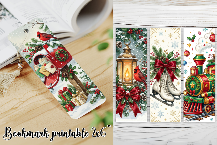 Cozy Christmas Bookmark PNG | Cardinal Skates Train