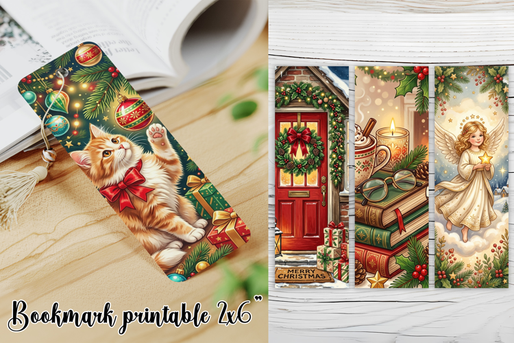 Vintage Christmas Bookmark PNG | Cat Angel Cozy Designs
