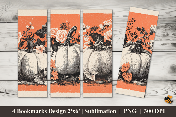 Floral Pumpkin Harvest Bookmarks Sublimation Design