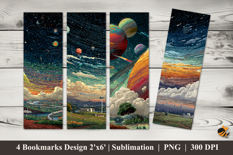 Pixel Night Sky Bookmarks Sublimation Design