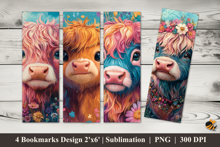 Cow Portrait Bookmarks Sublimation Design example image 1